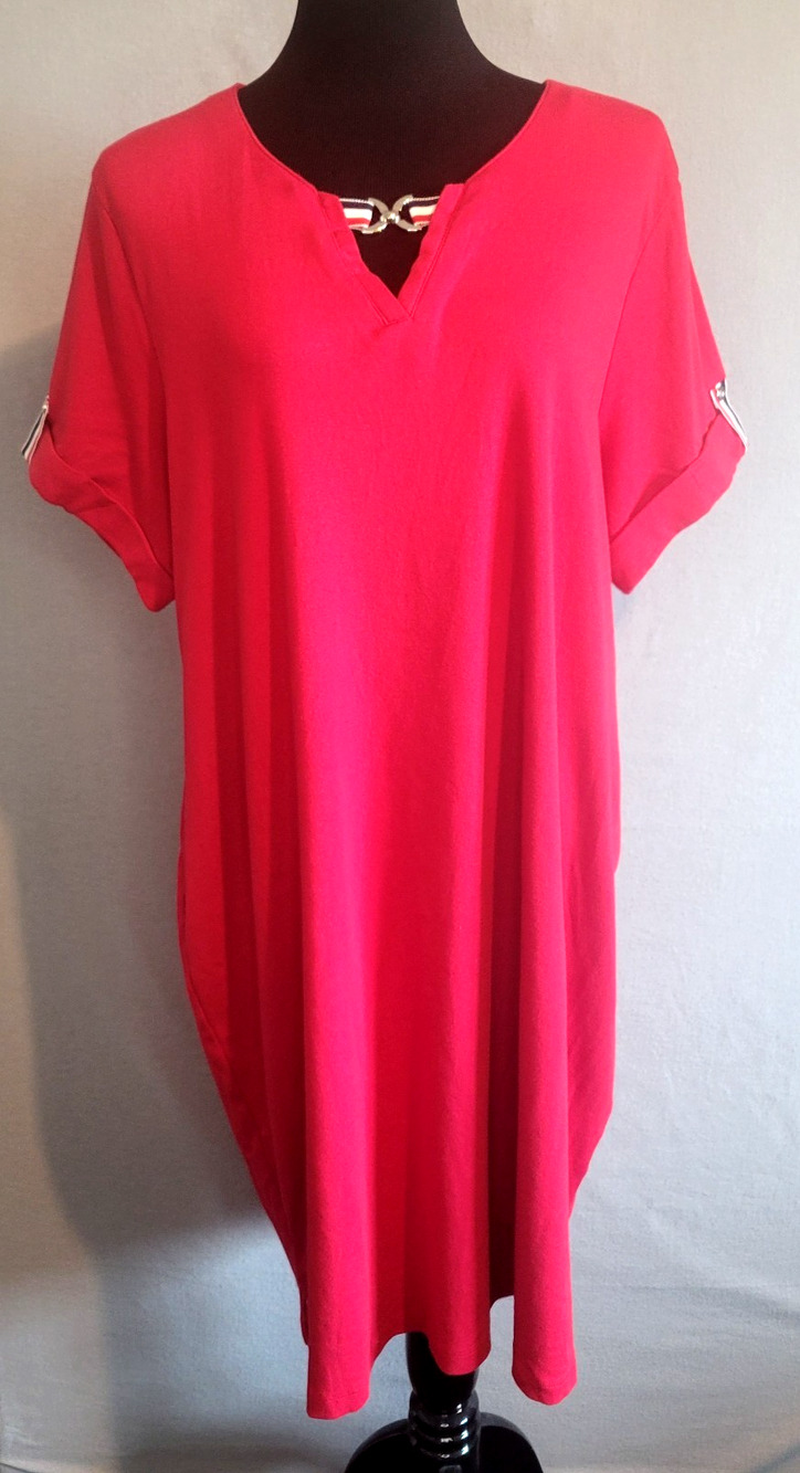 Karen Scott Sport Dress Size 3X Red Solid Short Sleeve Pullover Shift EUC